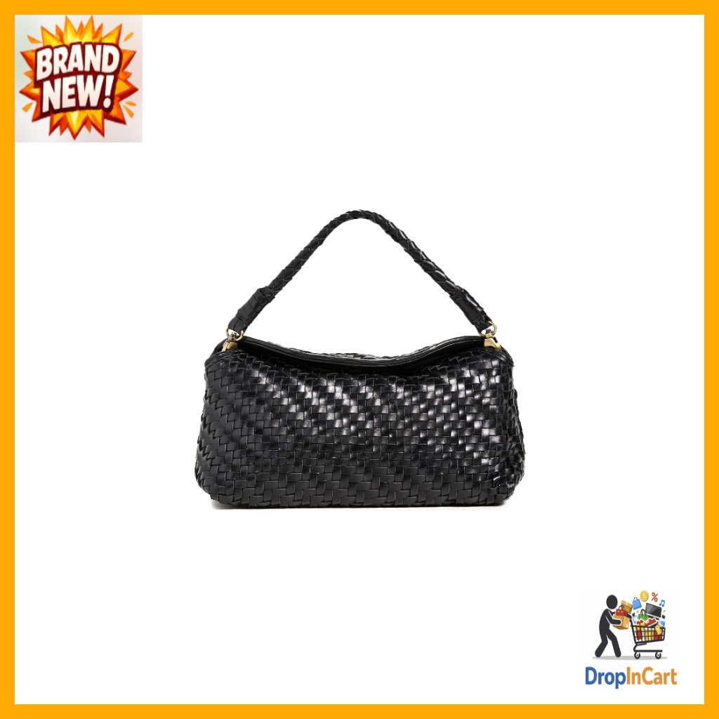 Woven Leather Mini Shoulder Bag Elegant Minimal Chic Fold-Over Flap